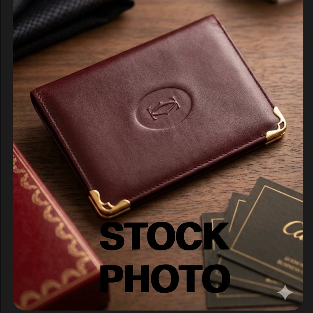 Vintage Must de Cartier Bordeaux Leather Card Holder-Gold Corner Made in France - Picture 9 of 9